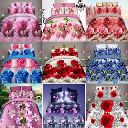 Bedding sets 3D Flowers Set Quilt Duvet Cover Bed Sheets Pillowcase Full Size 200x220cm Sanding Rose Lily Soft 4pcs set Home textile 230609