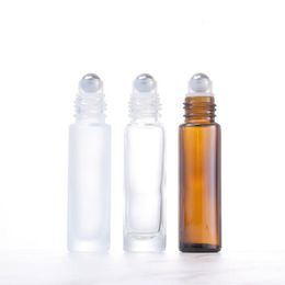 Wholesale 10ml Glass Roller Bottles Clear Frosted Amber Essential Oil Containers with Bamboo Cap and Metal Ball Ltvvr