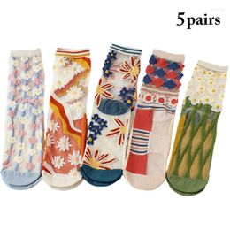 Women Socks 5 Pairs 2023 Fashion Sexy For Summer Soft Cute Long Mesh Thin Dress Crew