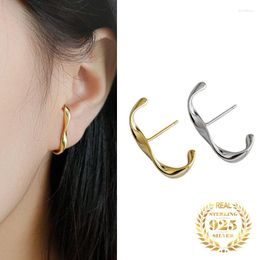 Stud Earrings Korean S925 Sterling Silver Women Simple C-shape Mobius Twist Drop For Temperament Jewelry