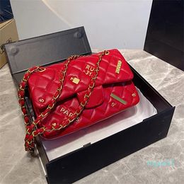 Leather Cross Body Bag Women Chain Shoulder Handbag Hardware Letters Sewing Diamond Pattern Wallet Internal Compartment