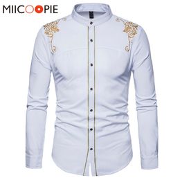 Men's Casual Shirts Chemise Homme Spring Royal Court Style Solid Floral Embroidered Solid Dress Shirts Slim Fit Casual Long Sleeve Shirt XXL 230608