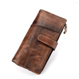 Wallets Business Genuine Leather Men Women Long Wallet Clutch Big Money Bag Card Holder Purse Vintage Unisex Real Phone