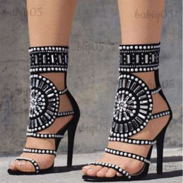 Sandals New Hollow out Rhinestone High Heel Fish Mouth Sandals for Women with Thin Heels Available in Size 42 T230609