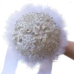 Wedding Flowers AYiCuthia Lovely White Bridal Bouquet Bride Brooch Bouquets Artificial With Pearls Rhinestones And Brooches