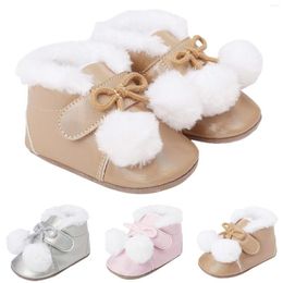 First Walkers Autumn Winter Warm Boots Infant Baby Girls Fashion Hairball High Top Anti-slip Cotton Shoes Comfort Soft Toddler Snow Boot