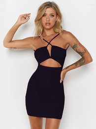 Casual Dresses Women Sexy Sleeveless Party Mini Dress Girls Slip Halter Neck Bodycon Evening Outfit Backless Cutout
