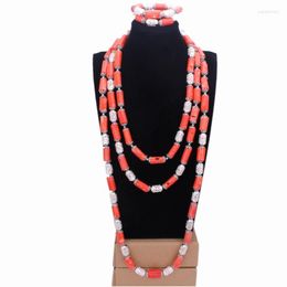 Necklace Earrings Set Luxury African Men Wedding Jewellery For Groom Three Layers Original Coral & Bracelet Jewellery
