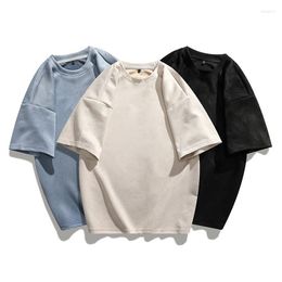 Men's T Shirts LUCLESAM Men's Suede Round Neck T-shirt Loose Short-sleeved Pullover Solid Colour 2023 Summer Basic Trend Couple Outfit