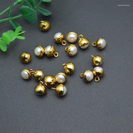 Charms 10pc Anti Fading Gold Plating Button Shape Natural Pearl Fit Jewelry Necklace Or Cloth Making