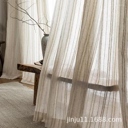 Curtain Pure Linen Window Screen Retro Cotton Nordic Famous Stripes Simple Kitchen Bedroom Living Room Sheer Curtains