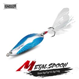 Baits Lures Kingdom Sinking Metal Lure Spinner Spoon Fishing Lures 5g 7g 10.5g 14g Wobblers Hard Baits Metal Material Feather Hook Swimbaits 230608