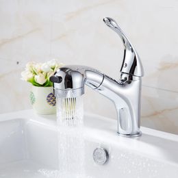 Bathroom Sink Faucets Retractable Minimalist Chrome Tap Brass Taps Single Handle Basin With Pull Out Sprayer