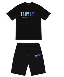 Mens Trapstar t Shirt Short Sleeve Print Outfit Chenille Tracksuit Black Cotton London Streetwear Tidal flow design 289ess