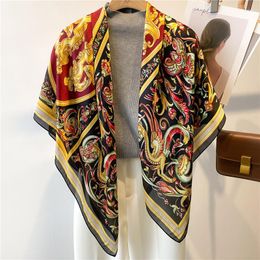 Scarves 110cm Big Print Design 2023 Beach Stoles Headkerchief Brand Shawl Spring Silk Satin Wrap Square Scarf Women Large Hijab Bandana