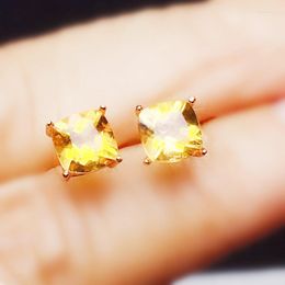 Stud Earrings Natural Real Citrine Square Earring 925 Sterling Silver 6 6mm 1ct 2pcs Gemstone Fine Jewelry For Men Or Women X21895