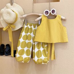 Clothing Sets Fashion Pastoral Backless Suit Thin Pullover Girls Vest Tops Polka Dot Knickerbockers hat kids Three Piece sets 230608