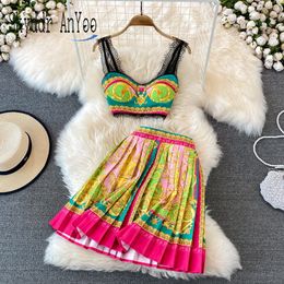 Two Piece Dress summer two piece set women beach boho fashion set woman 2 pieces crop top sexy outfits for woman high waist pleated skirt 230608