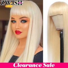 Synthetic Wigs Remy Human Hair 613 Honey Blonde Wig With Bangs for Women Long Straight Full Machine Made Glueless Fringe 30 Inch ZWJSH 230609