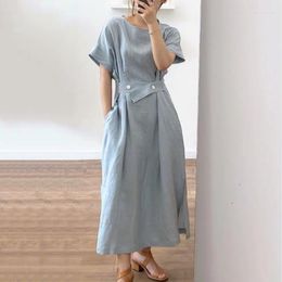 Party Dresses 2023 Blue Loose Summer Dress Evening Long Vintage Oversize Short Sleeve Beach Women Robe Vestido Prom