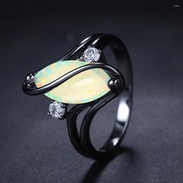 Cluster Rings Big Opal Stone Ring For Women Vintage Punk Cubic Zirconia Black Colour Fashion Jewellery Party Gift Wholesale R642