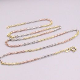 Chains Fine Pure Au 750 18kt Multi-Tone Gold Chain 2mmW Women Cable Link Necklace 18inch 2-2.3g