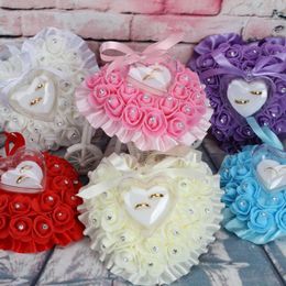 Jewelry Pouches Heart Velvet Double Slots Ring Heirlooms Box Storage Cushions Pillow Engagement