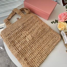 Woven Tote Bag Raffia Straw Bags Summer Beach Handbags Hollow Out Letter Crochet Knitting Travel Shoulder Bag Interior Canvas Zipper Pocket Large Capacity Purse