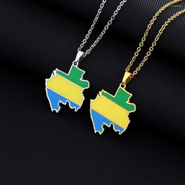 Pendant Necklaces Gabon Map Flag Necklace For Women Men Gold Silver Colour Stainless Steel Gabonaise Jewellery Patriotic Gift