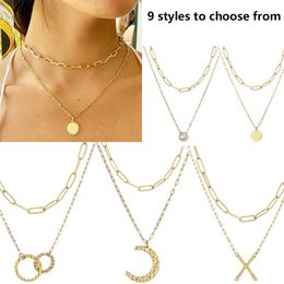 Chains 2023 European And American Style 4-piece Women's Necklace Exquisite 14K Gold-plated Paper Clip Simple Pendant