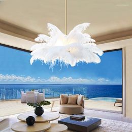 Pendant Lamps Modern Luxury LED Lights LOFT Ostrich Feather Lamp Bedroom Living Room Hanging Home Decor Luminaries