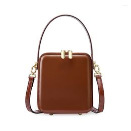 Evening Bags 2023 Retro Box Double Zipper Shoulder For Women Real Genuine Leather Handbags Ladies Vintage Tote Crossbody