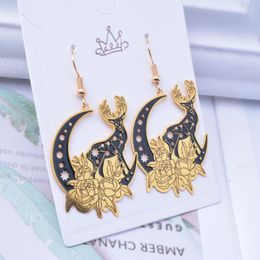Dangle Earrings Christmas Jewellery Gold Colour Moon And Elk For Women Gift Festival Super Accessories