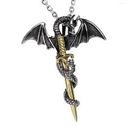 Pendant Necklaces Vintage Dragon Sword Necklace Titanium Steel Retro Korean Fashion Men's Jewelry 2023 Biliss