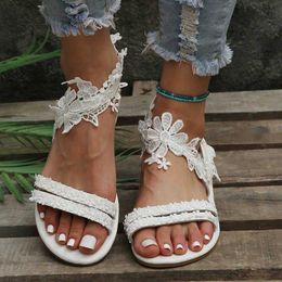 Sandals White Lace Women Flip Flops Flat Bohemia Beach Shoes Plus Summer Fashion Woman 230417