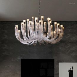 Chandeliers European-Style Glass Modern Chandelier Atmospheric Hanging Lamp For Living Room Bedroom Model Villa Duplex Floor Light