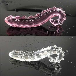 Hippocampus Shape Pink Transparent Glass Dildo Penis Cock Anal Plug Adult Sex Toys Female Masturbation Glass Butt Plug L230518