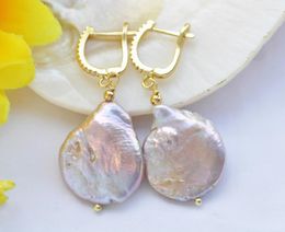 Dangle Earrings Z9998 25mm White Lavender Gray Drop-Coin Freshwater Pearl Earring CZ