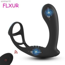 FLXUR Male Prostate Massager Anal Vibrator With Penis Ring Anal Plug Delay Ejaculation Butt Plug Dildo Adult Sex Toy For Men Gay L230518