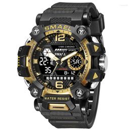 Wristwatches Men Watch 50m Waterproof Sports Military Man SMAEL Digital 8072 Dual Display Quartz Holiday Gifts