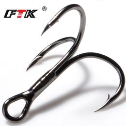 Fishing Hooks FTK Black Nickel Fishing Hook 15-20pcs 246810# Overturned Fishing Tackle High Carbon Steel Round Bend Treble For Bass 230608