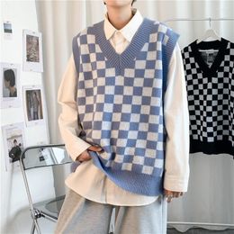 Men's Vests Autumn Spring Fashion Contrast Casual Pullover Tess Vest Men's Loose Knitted Top Student Sweater Gentle All-Match Cool Boys