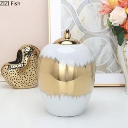 Storage Bottles Gold-plated Ceramic Jar Golden General Tank Tea Canister Porcelain Jewellery Jars Cosmetic Containers Desk Decoration