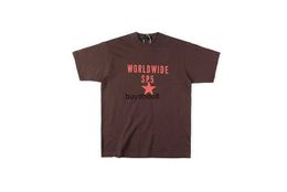 Men's T-Shirts Men and Women Fashion t Shirts T-shirts Sp5der Spider Red Star Brown Round Neck Printed Short Sleeve
