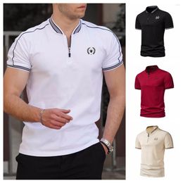 Men's Polos 4 Colors 2023 Men's Short Sleeve Side Stripe Polo Shirt Zipper Printed Thin Breathable Fashion Casual Slim Men Clothing