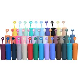 37 Colours 16oz Skinny Tumblers Double Wall Insulated Plastic Matte Pastel Acrylic Straight Tumbler Coffee Drinking Sippy Cups With Lid and Straws