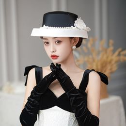 Wide Brim Hats Bucket European retro flower pearl hat dress headdress po pography bridal dinner top women 230608