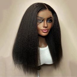 Lace Wigs Kinky Straight Wig 180% Density Black Yaki Lace Front Wig For Women With Baby Hair Synthetic Wigs Heat Temperature Glueless 230608