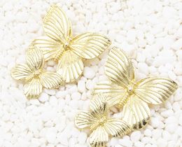 Dangle Earrings Elegant Fashion Big Metal Gold Colour Hollow Double Butterfly Personality Female Simple Party Jewellery