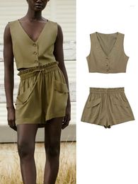 Women's Tracksuits Woman 2 Pieces Shorts Sets 2023 Summer Short Vest Casual Tooling Suit Two Piece Set Khaki Womens Outfits